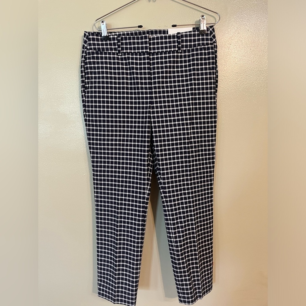 Loft Navy Blue White Plaid Ankle Modern Fit Office Carrier Pants Cotton 8 P NWT